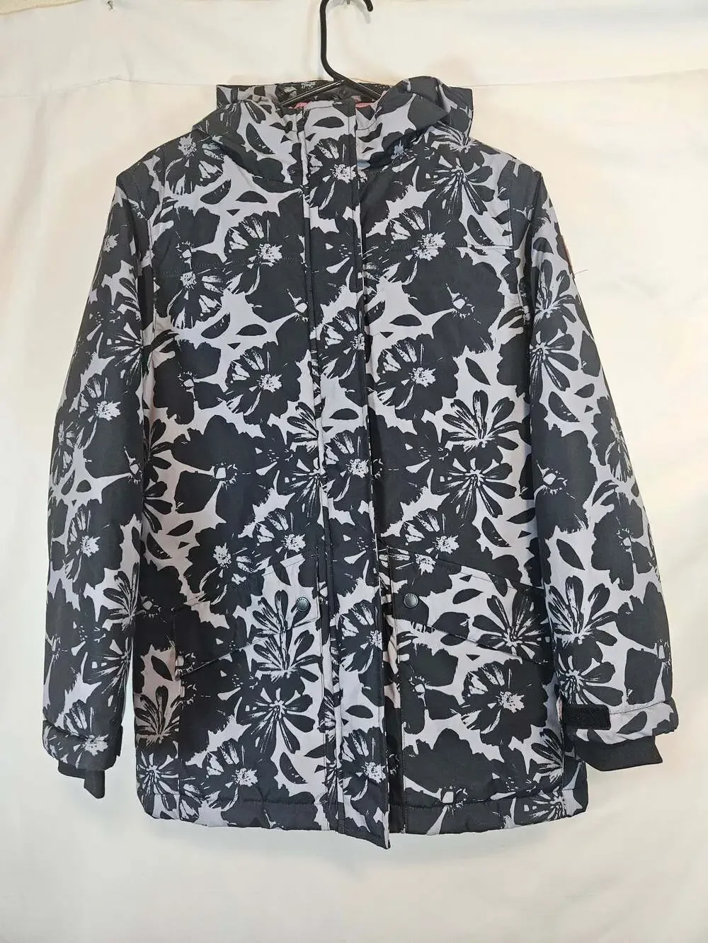 Roxy Girl Floral Print Winter Parka Jacket Size L 14/16 lavender and black